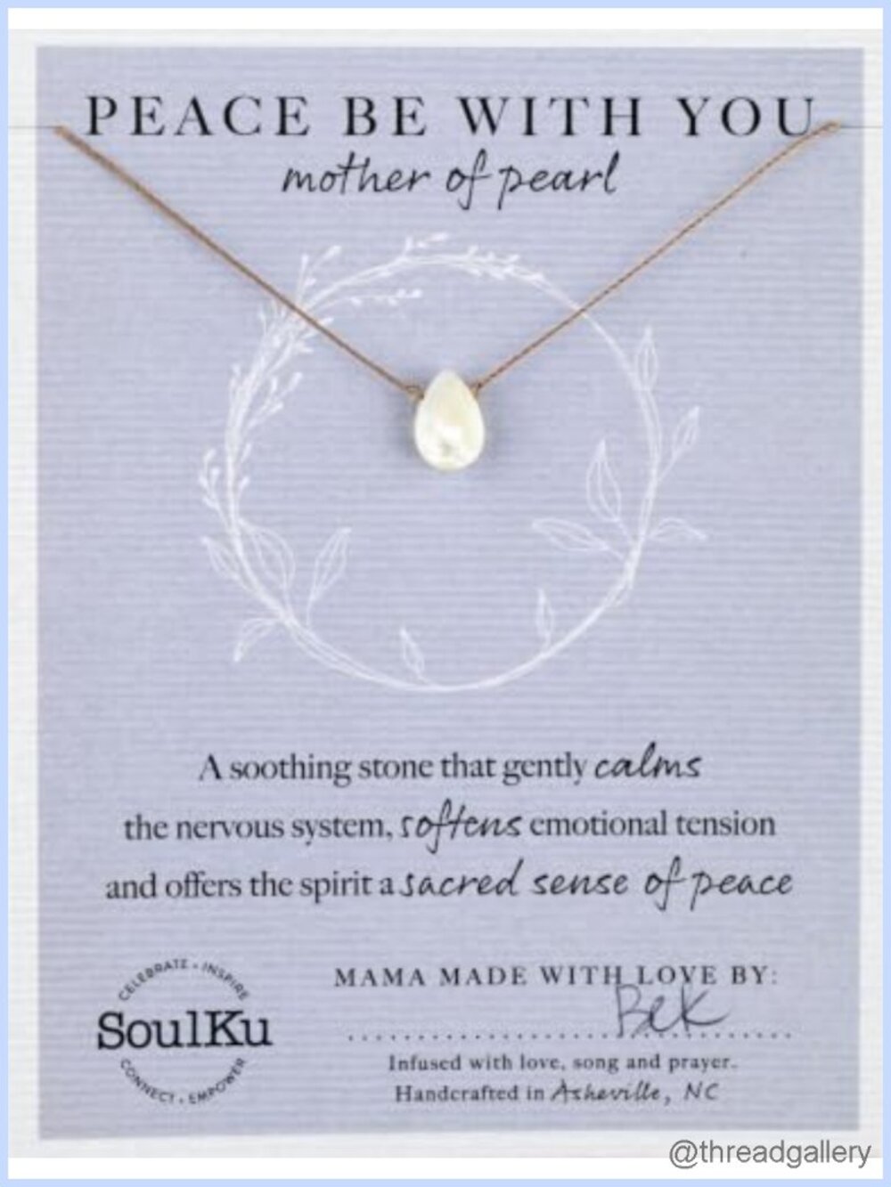Handcrafted Mother of Pearl Pendant Necklace Nylon Cord 16 Inch Gift for Women